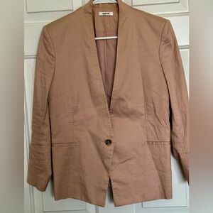 Helmut Lang One Button Blazer Tan Beige Deep V Tailored Jacket Size 4